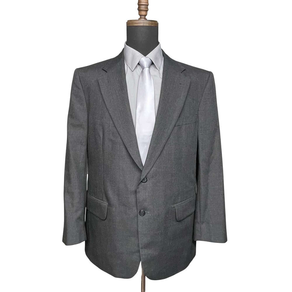 Stafford Suit Jacket Mens 42R Gray Worsted Wool 2 Button Blazer Corpcore Career